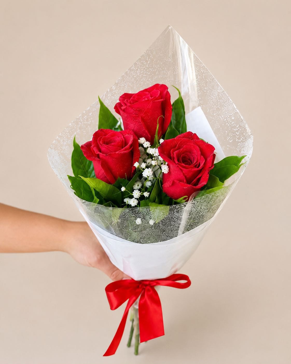 Buquê 3 Rosas colombianas vermelhas