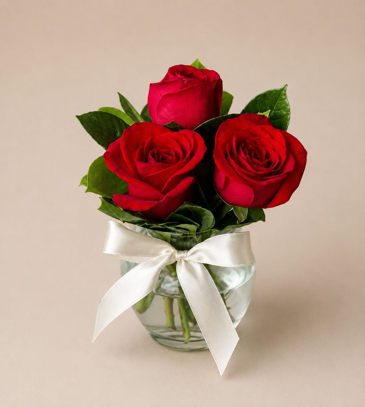 Arranjo 3 Rosas Colombianas Vermelhas no Vidro