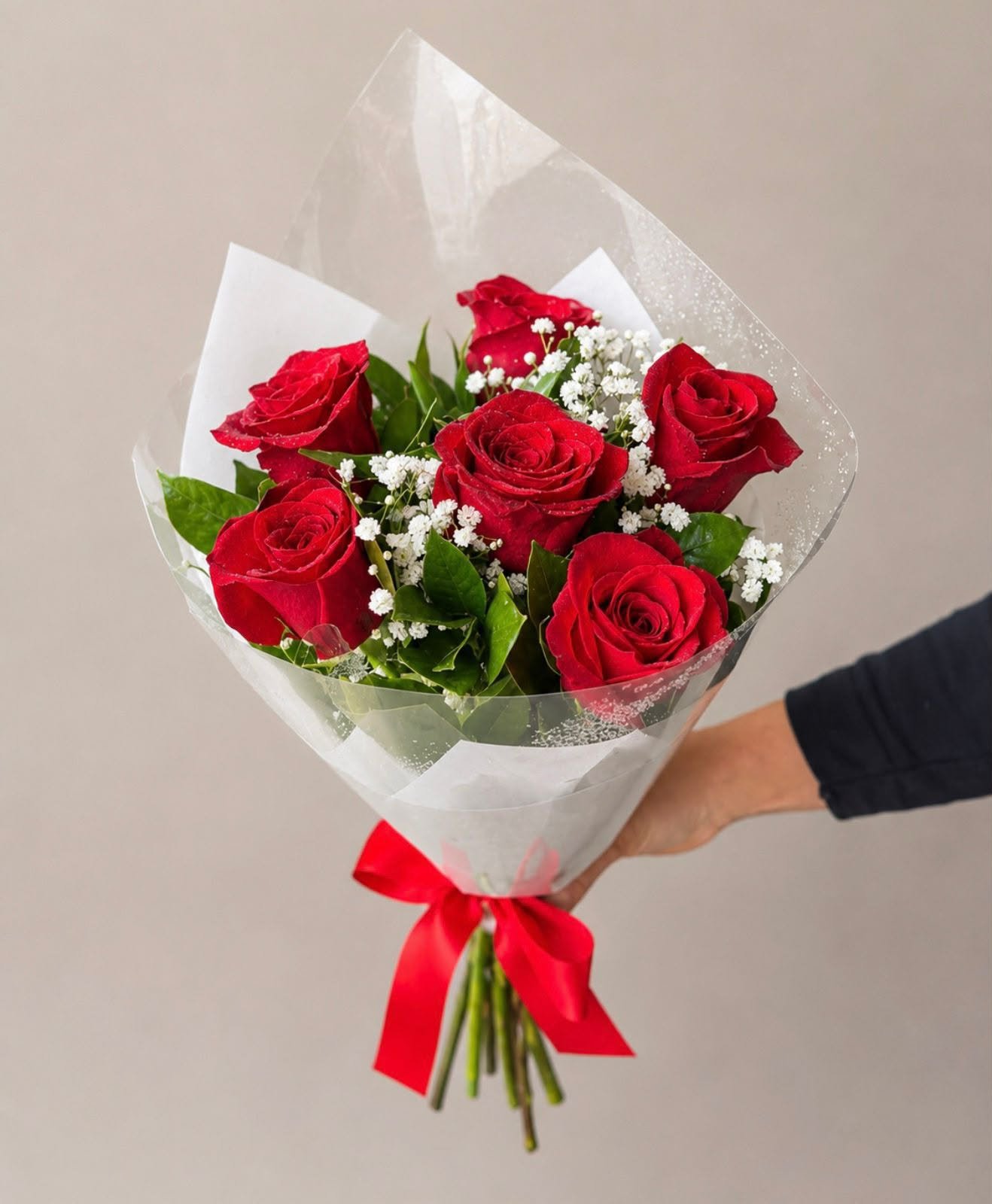 Buquê 6 Rosas colombianas vermelhas