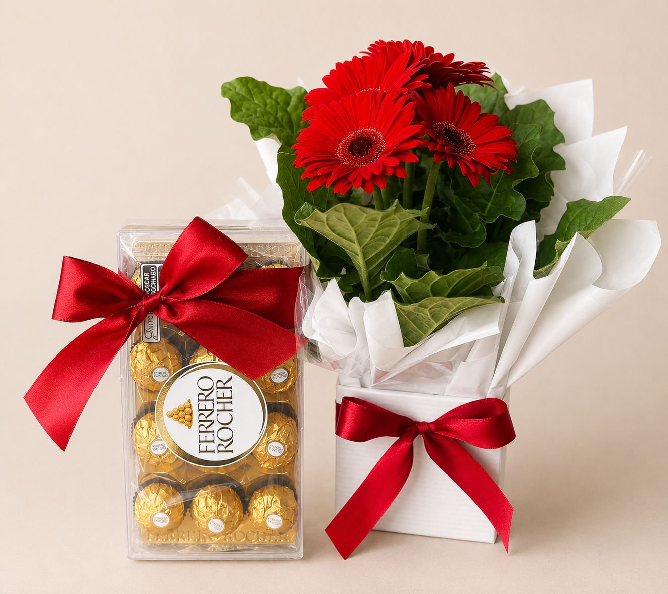 Vaso de Gérbera no Cachepô com Ferrero