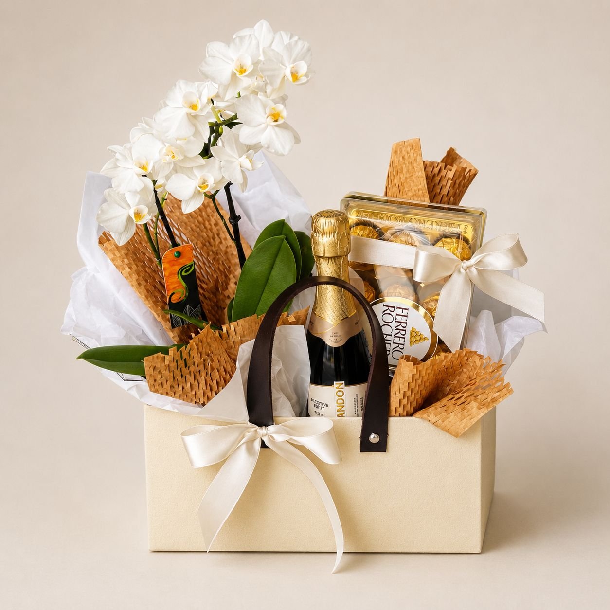 Orquídea com Chandon e Ferrero na Bolsa Box