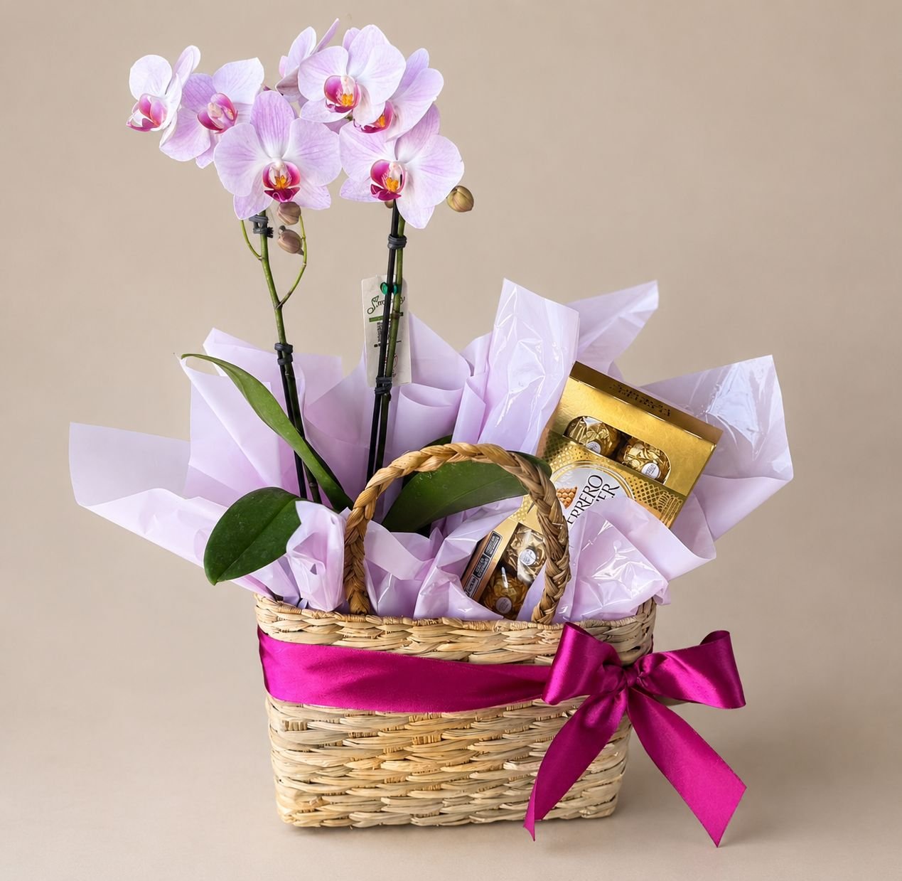 Orquídea na Bolsa de Palha com Ferrero