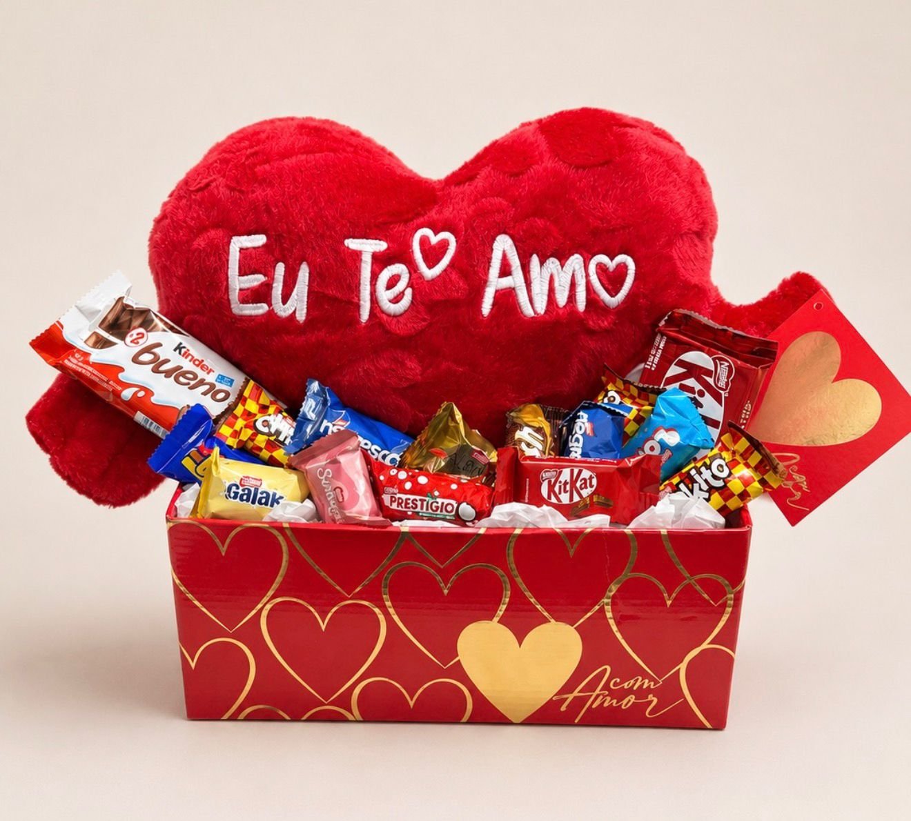 Cesta Coração com Chocolates eu Te Amo